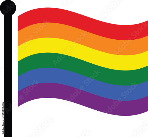 Vibrant colorful lgbtq pride rainbow flag waving on a black flagpole representing diversity equality peace love freedom and global social inclusion for everyone.