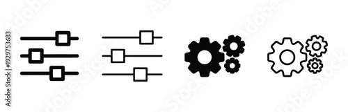 Control panel icons and gear icons representing settings and mechanics
