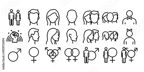 Diverse human icons and gender symbols for inclusivity and identity concepts