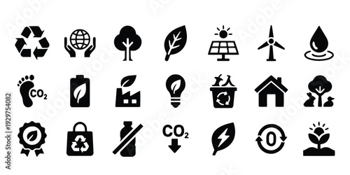 Ecology and sustainability icons vector collection for green environment