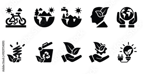 Ecology and environment icons representing sustainability and renewable energy solutions