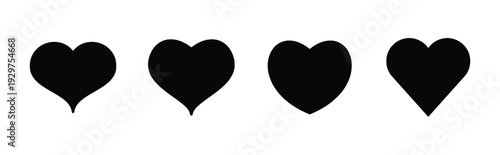 Four distinct black heart icons with different shapes on white background
