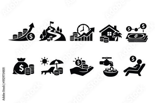Financial growth and investment icons depicting savings wealth and success
