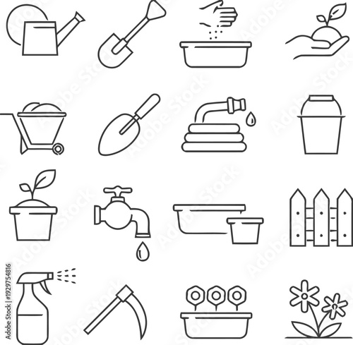 Gardening tools and equipment for planting and cultivating plants and flowers in garden