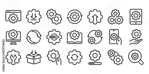 Gear icons for settings system configuration and process