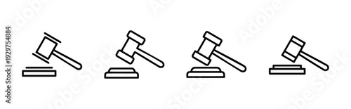 Gavel icons set line art legal symbol judge hammer auction tool