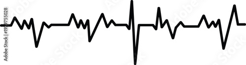 Black silhouette of heart rate monitor line with irregular pulse waves isolated on white background for medical and health design