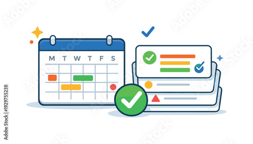 Clear weekly planning and task prioritization for busy professionals managing multiple responsibilities, a clean calendar page paired with stacked task cards