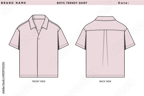 Boys Trendy Shirt Front and Back View Vector Illustration