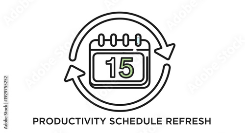 Simple line icon representing productivity schedule refresh with calendar.