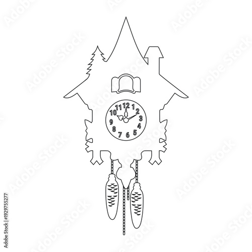 Traditional Black Forest Cuckoo Clock Outline Vector