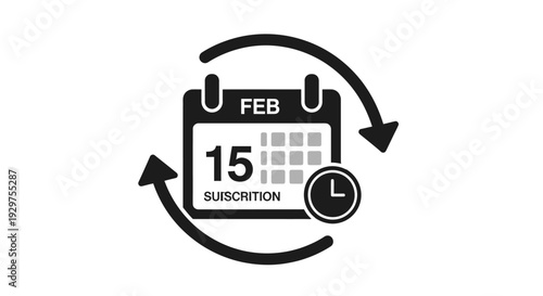 Calendar icon with February 15 date and reschedule symbol.