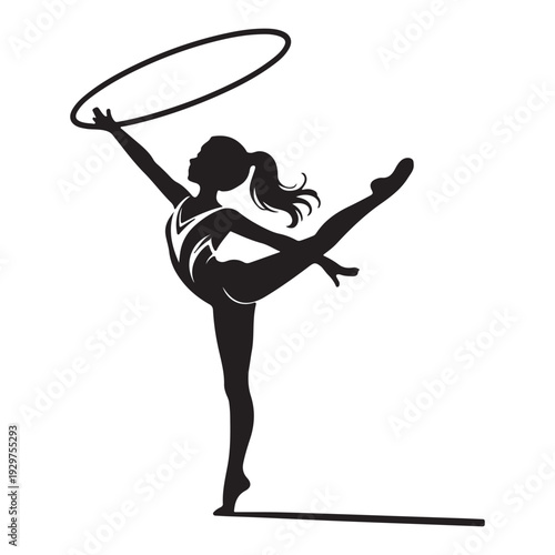 Rhythmic Gymnast with Hoop Silhouette Elegant Performance Vector Illustration