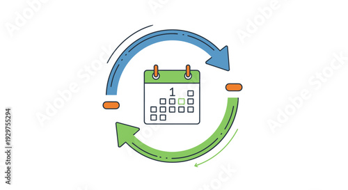 Calendar icon with circular arrows indicating scheduling or planning.