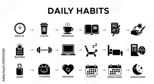 Daily Habits Infographic with Icons and Schedules.