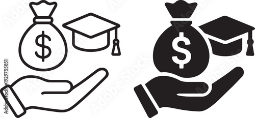 Bold education credit icon with scholarship tuition symbol.