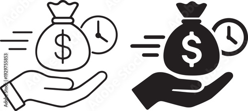 Bold instant credit icon with fast loan payment symbol.