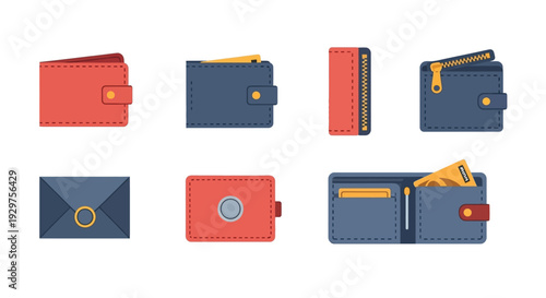 Collection of various wallets in different styles and colors.