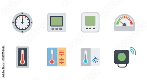 Collection of various temperature and measurement devices for climate control.