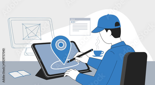 Courier Delivery Service Tracking Package Location on Laptop Map Flat Vector Illustration