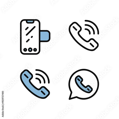 Phone Call and Smartphone Communication Icons – Modern Outline Vector Set