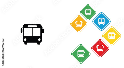 The front view of the city bus icon rotates within colored.