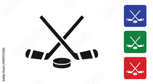 Hockey sticks and puck graphics display winter sports.