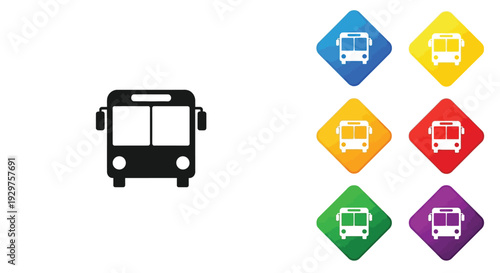 Public transportation bus icons are displayed in various ways.