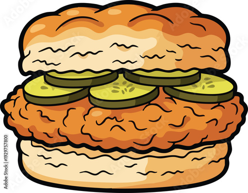 Crispy Fried Chicken Sandwich with Pickles on a Biscuit.