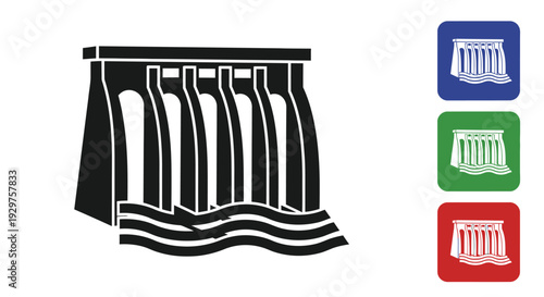 A large hydroelectric dam structure releases water.