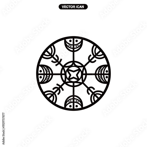 Intricate Geometric Circular Symbol Vector Icon. Abstract mystical design representing an ancient spiritual sign or magical sigil with decorative elements for branding or web
