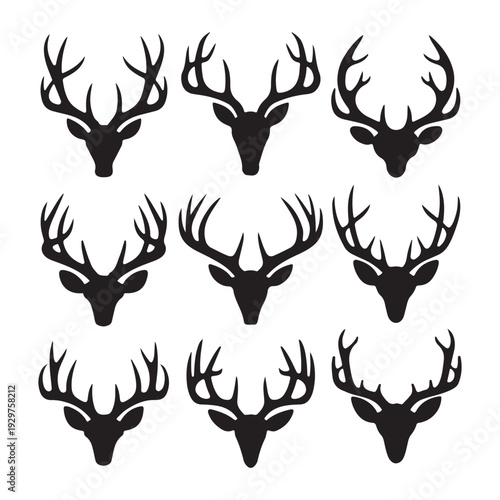 Wallpaper Mural Deer Head Silhouette Vector Collection, Stag Antlers Hunting Trophy Set Torontodigital.ca