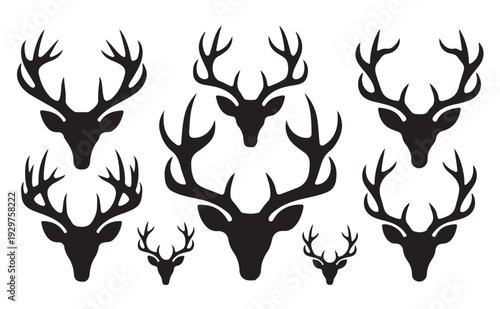 Wallpaper Mural Deer Antlers Silhouette Vector Set, Stag Head Wildlife Collection Torontodigital.ca