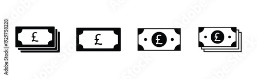 Group of pound sterling currency banknotes as cash money symbols