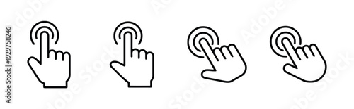 Hand click icons set pointer finger touching screen gesture