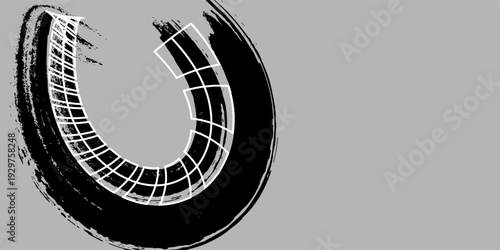 Black tire marks on road, Black rubber tire marks and tread marks, Tire trace track wheels texture and background, Auto tire tread grunge. Eps10