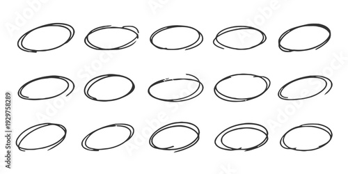 Hand drawn oval shapes for annotation or highlighting in sketches and notes