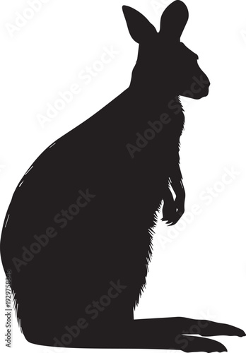 Small wallaby hopping across grassy Australian outback silhouette.