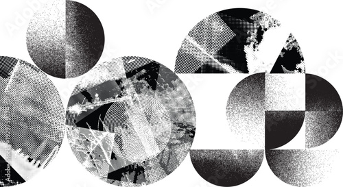 Textured black half circles composition .Graffiti art design . Noise textured semi circles . Spray effect .Grunge texture .Art design forms.Distressed element .Rough roller paint semicircles .Vector 