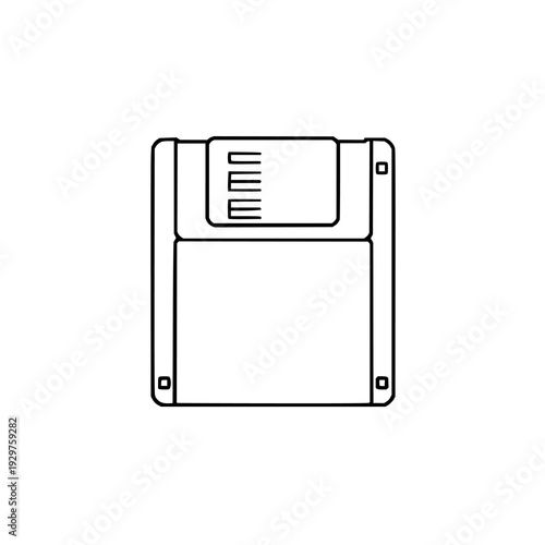 Plakat Geometric retro floppy disk icon vector with consistent stroke width on white background, perfect for vintage computer storage graphics