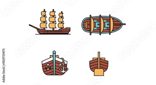 Wooden Ship Model abstract colorful design illustration