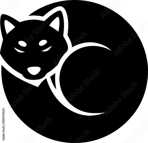 Stylized curling fox in a circle. Animal logo concept for design, badge, or icon