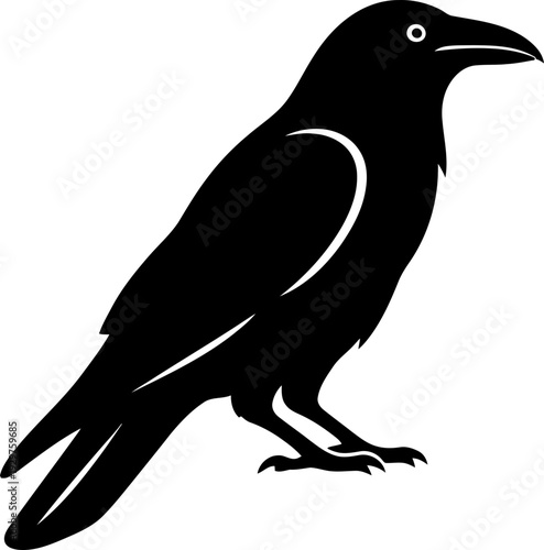 Black crow or raven bird icon in profile, a simple graphic symbol for Halloween, gothic theme or brand identity. Vector illustration