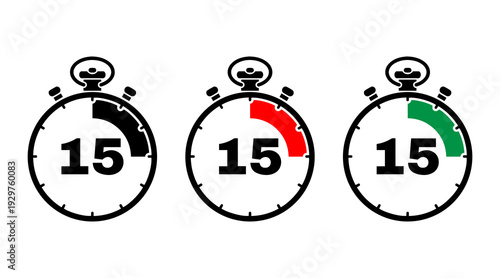 Stopwatch icons set. Timer symbol. Outline stopwatch icon. Alarm pictogram.