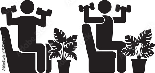 Man exercising with weights icon silhouette