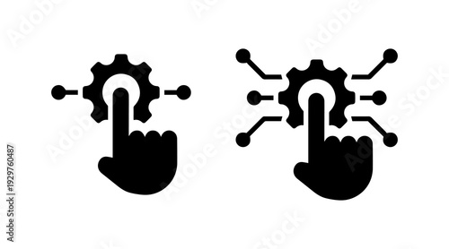 Gear in hand icons set. Technical support service icon. Service, support, instrument, wheel, machine, cog, symbol. Gear setting vector icon set.