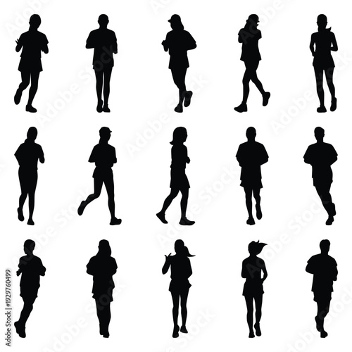 Vector collection set of running people silhouettes.