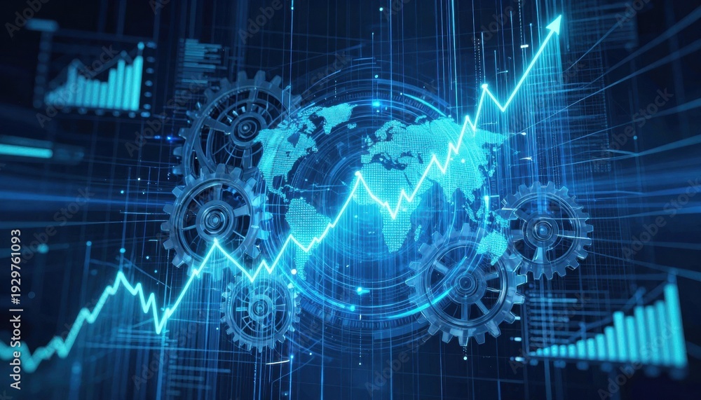 Fototapeta premium Analyzing global market trends through data visualization business sector infographic representation digital environment high-tech viewpoint
