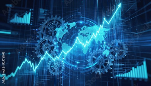 Analyzing global market trends through data visualization business sector infographic representation digital environment high-tech viewpoint