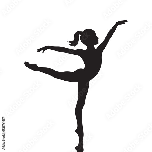 Young Ballet Dancer Silhouette in Arabesque Pose Vector Illustration